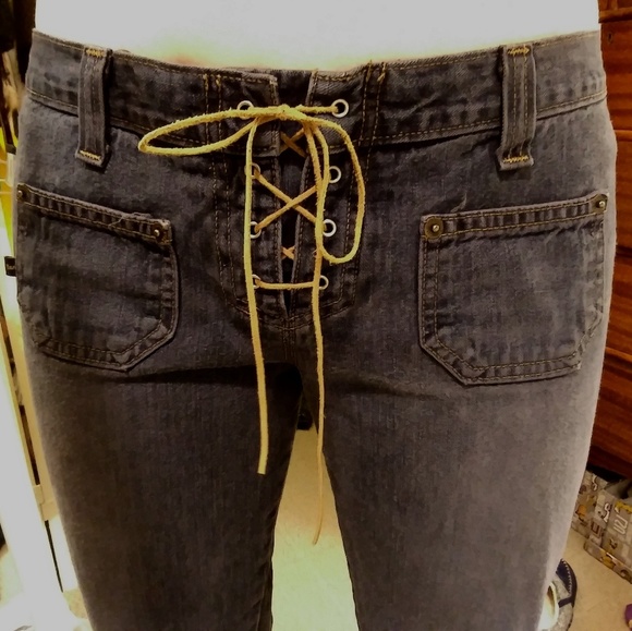 Abercrombie & Fitch lace-up flare jeans, dark wash - Picture 1 of 8